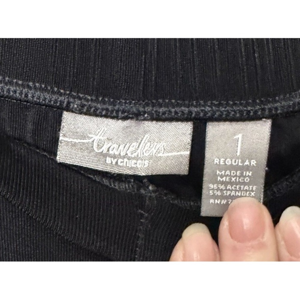 CHICOS TRAVELERS Size 1 Medium Black Slinky Pants Elastic Waist Pull On - Picture 3 of 4